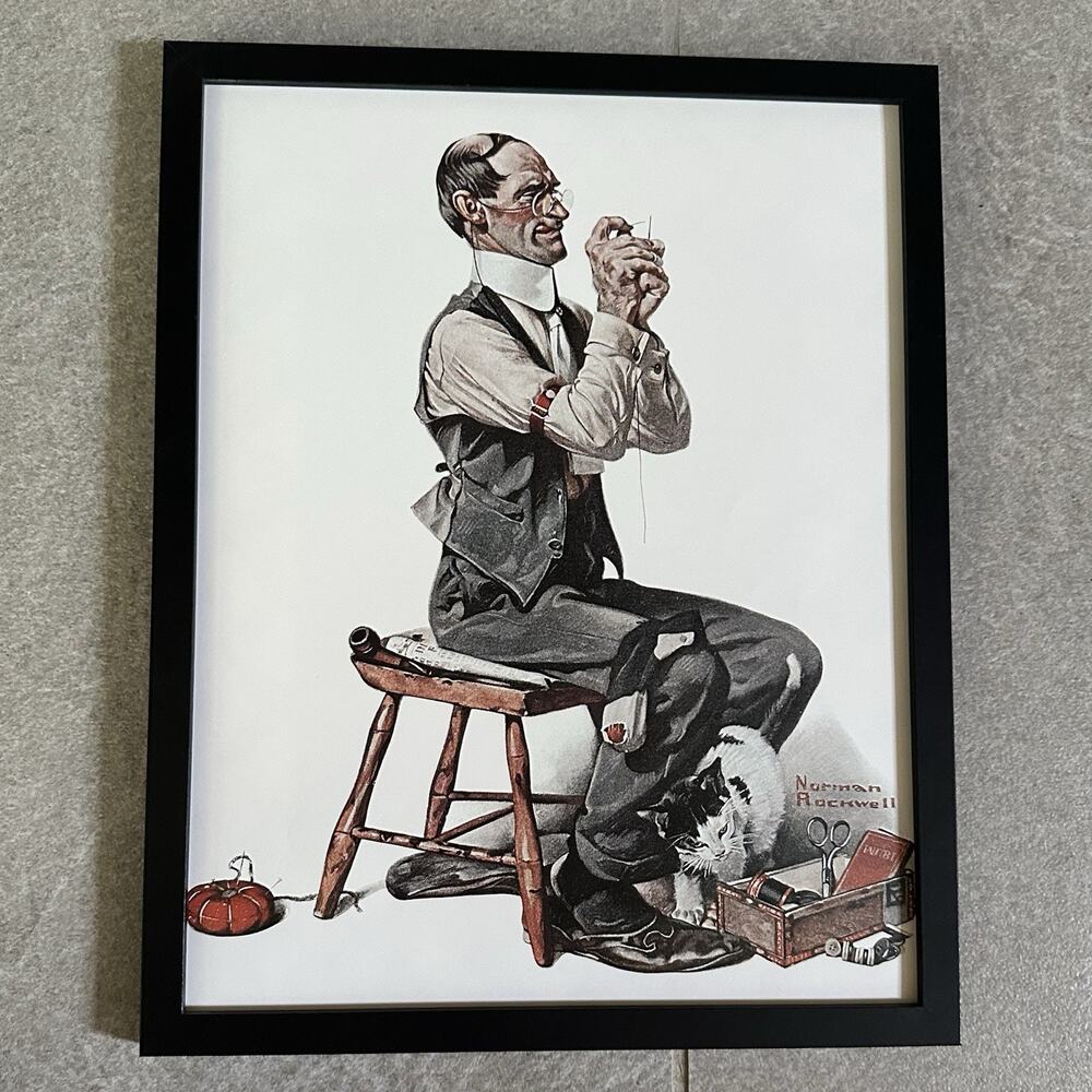 Man Threading a Needle Norman Rockwell Framed Print 11"x14"